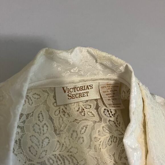 Vintage gold label Victoria's Secret 3 piece ivory pajama set with robe L - Picture 4 of 16